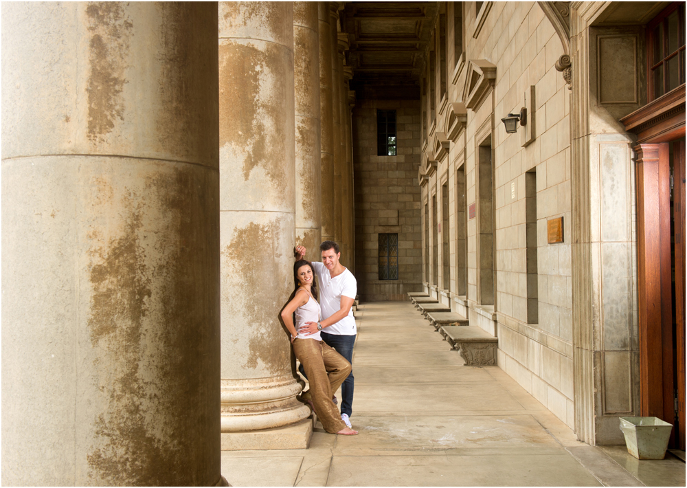Young couple portrait at Wits Campus in pillars