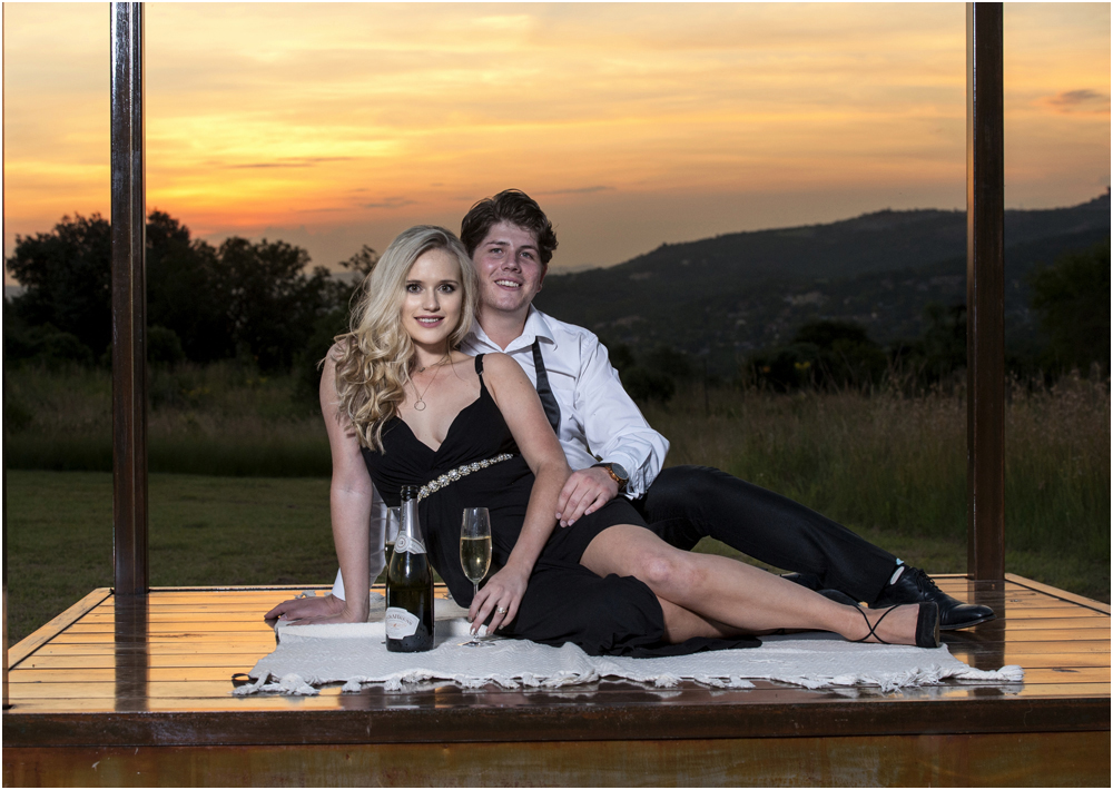 Couple engagement photo shoot with a sunset at Thaba Eco hotel